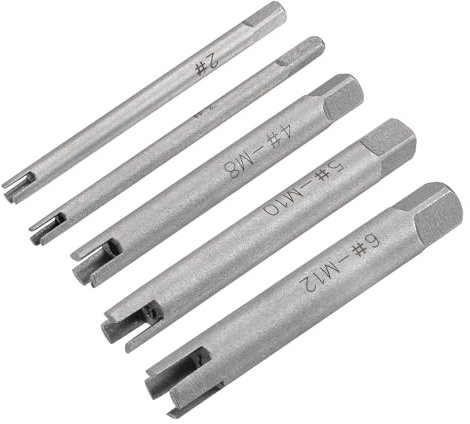 sourcing map 5Stk.Gewindebohrer-Ausdreher-Satz M5-M12 / 8-10#-1/2 (Metrisch/Zoll), 3/4 Nuten Gebrochen Abisoliertes Schraubengewinde Gewindebohrer-Entferner Werkzeuge aus Kohlenstoffstahl