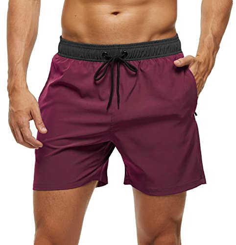 Arcweg Homme Short de Bain Sport Bermuda Séchage Rapide Garçons Court de Plage Natation Casual avec Cordon Réglable Élastique Noir/Vin Rouge XL(EU)