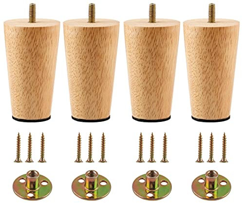 Skelang 10CM Pieds de Meuble Bois Massif, Pieds de canapé Bois, Pieds de Meuble en Bois pour canapé, Pouf, Commode et Armoire de Style Mid Century, Lot de 4