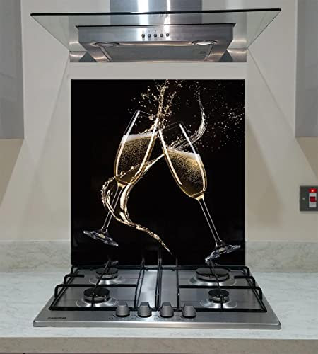 VA Art Glass Splashback Tempered Glass Panel Kitchen with glasses of Champagne ANY SIZE (wide 60 x height 70 /cm)