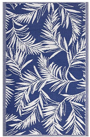 JEMIDI Outdoor Teppich 120x180cm groß - Terrassenteppich Balkonteppich Außenteppich - Balkon Teppich Garten Läufer Gartenteppich - Blatt Muster Blau