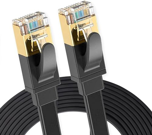 Elfcam® - 5m Cable Ethernet Cat 8, Cable De Red Plano con Conector Rj45 LAN Cable Blindaje 40Gbps 2000MHz SFTP 30AWG, Negro,5 Metros
