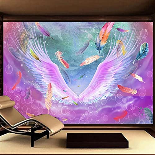 YABAOST Selbstklebendes Wandbild 400X280Cm 3D Wandtattoo Wandsticker Schlafzimmer Bunt Flügel Federn Wanddeko Wandaufkleber Wohnzimmer Tapete Wasserdichtes Pvc Wandbild Hintergrund