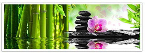 MBOUFOEY Zen Art Leinwand-Wanddekoration, grüne Bambus-Orchidee, natürliche Landschaftsmalerei, moderne Kunst, großes Banner, Dekoration, Gemälde für Wohnzimmer, Büro, ohne Rahmen (grün, 56x156 cm)