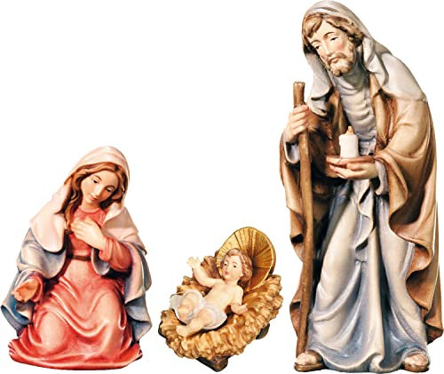 JS Garten Deko Krippenfiguren Heilige Familie: Maria, Jesuskind und Josef H 8 cm handgeschnitzte Holzfigur Holzstatue Statue aus Ahornholz Dolfi