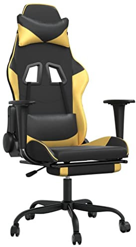 vidaXL Sedia da Gaming Massaggiante Poggiapiedi Nero e Oro Similpelle