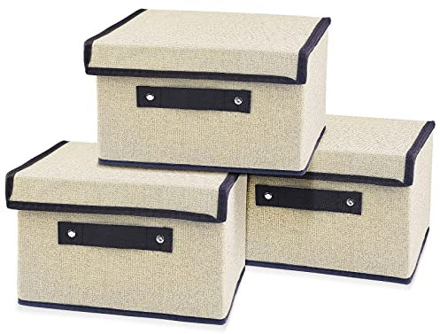Uootach Juego de 3 Cajas de Almacenaje, Cajas de Almacenamiento 25cm*19cm*16cm, caja de almacenamiento plegable con tapa, Adecuado para guardar ropa, libros, juguetes, calcetines(Blanco)