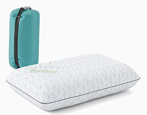 Vaverto Campingkissen – Reisekissen – Rucksackreisen, Flugzeug, mittelfestem Memory-Schaum, atmungsaktiver Bambus und maschinenwaschbarer Bezug (48x33 cm)