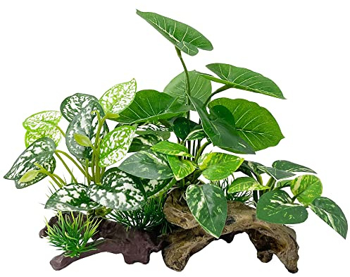 Smoothedo-Pets Plantes d'aquarium Décorations d'aquarium Petites plantes artificielles en plastique/soie Poisson rouge Paysage aquatique Betta Repos Feuilles douces Ornements en bois flotté (mélange