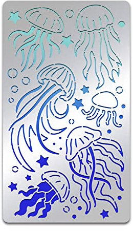 BENECREAT Quallen-Stern-Schablone, Sea Animal Templates Ocean Creatures Edelstahlschablone Zum Brennen von Holz, Zeichnung, Brandmalerei, Gravur Und Astrologie, 10x17.5cm/4x7