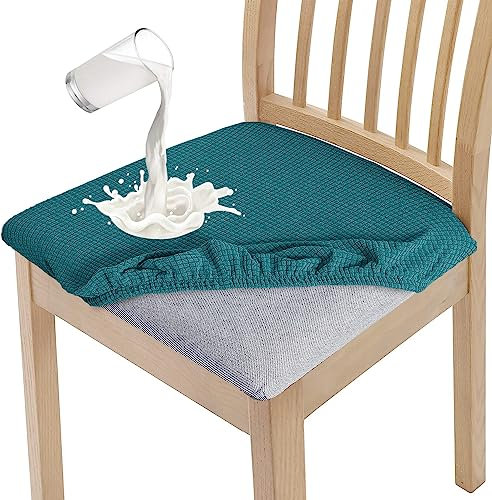Granbest Stilvolle wasserdichte Esszimmerstuhl Sitzbezüge Set von 4, High Stretch Esszimmerstuhl Sitzkissen Schutzbezüge Waschbarer Sitzschutz für Bankett, Küche, Party, Hotel (4er Set, Schwarzgrün)
