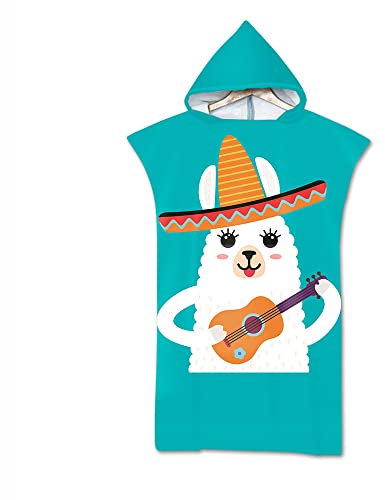 YATOLA Handtuch-Poncho Kompakt Leicht Umziehhilfe Handtuch Surf Poncho für Damen Herren Bademantel mit Kapuze Badeponcho Badetuch für Schwimmen Sport Surfing Tauchen Tier Alpaka(Grün2 75x110CM)