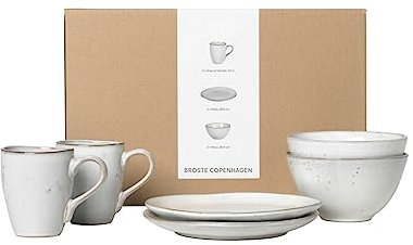 Broste Copenhagen Nordic Sand Frühstücksset für Zwei in der Farbe Beige, aus Steingut gefertigt, Spülmaschinen– und mikrowellenfest, 80019822