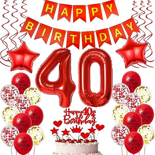 Deko 40. Geburtstag frauen Rot,Geburtstagsdeko 40 jahre frauen Luftballons 40 Geburtstag dekoration Rot,Folienballon 40 Geburtstag deko frauen Rot Tortendeko 40 Geburtstag frau deko rot