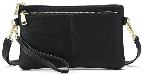 ZOUIQSS Kleine Dreifach Reißverschluss Umhängetasche Leichte Handtaschen Geldbörse Vegan Leder Handgelenkstasche,Inklusive verstellbarer Schulter(Black(LZ))