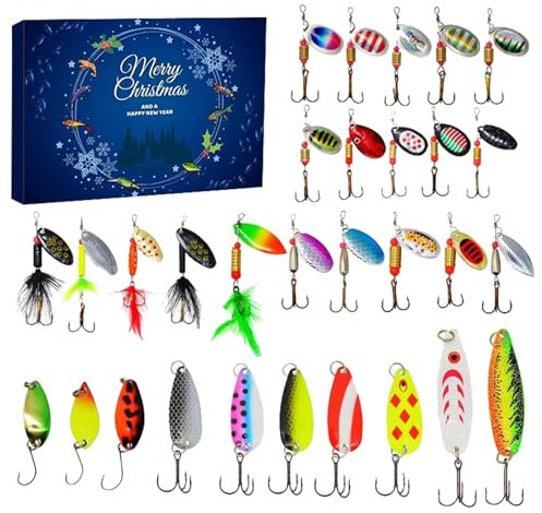 Angel-Adventskalender, 24 Tage Countdown bis Weihnachten Angelköder Advent, 2023 Erwachsene Männer Teenager Jungen, Angelköder Adventskalender für Ihren Neffen, Sohn, Großvater, Ehemann und mehr