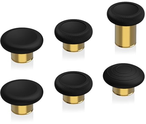 eXtremeRate 6 in 1 Metal Replacement Thumbsticks for Xbox Elite Series 2 Controller, Black & Metallic Hero Gold Swappable Magnetic Analog Stick Joystick Caps for Xbox Elite 2 Controller -Model 1797