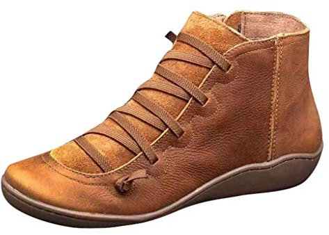 Générique 2024 Neu Zipper Casual Flat Lace-up Round Toe Shoe Boots Retro Women's Side Boots Stivali in pelle per le donne Taglia 9 Large, marrone, 43 EU