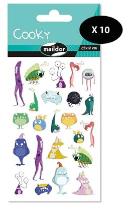 MY MANDARINE 560503Cpack - Packung mit 10 Stickerbögen 3D Stickers Cooky, 210 Stickers, Monsters, 1 Pack
