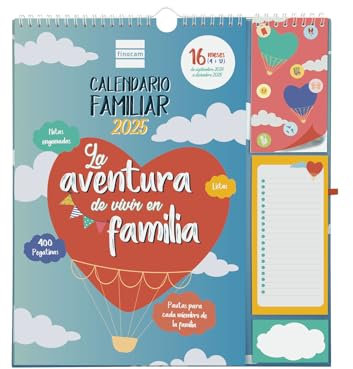 Finocam - Wandkalender Plus 16 Monate 2024 2025 Monat Ansicht September 2024 - Dezember 2025 (16 Monate) Familie Spanisch