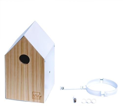 Vogelhaus Holz Metall an der Seite zum befestigen Natur weiß