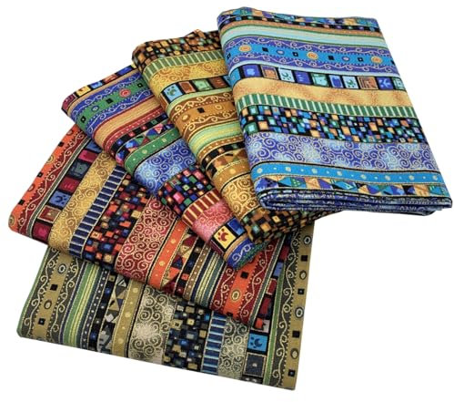 EDGEAM 5 Stück Baumwolle Stoff zum Nähen 71x80cm, Ethnisches Muster Baumwollstoff Patchwork Stoffe Paket Quiltingstoffe für DIY Handwerk