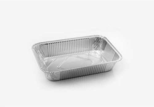 25/50/100 Vaschette in Alluminio VARIE DIMENSIONI bordo G | Argentate contenitori per Alimenti USA e Getta, teglie in Alluminio per Takeaway (100pz 2 porzioni 20x14cm)