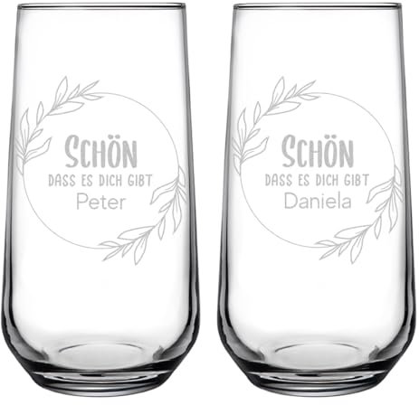 polar-effekt Lot de 2 verres à long drink de 470 ml avec gravure personnalisée - Verre avec nom gravé - Idéal pour les jus, les cocktails et les longs drinks - Sans BPA