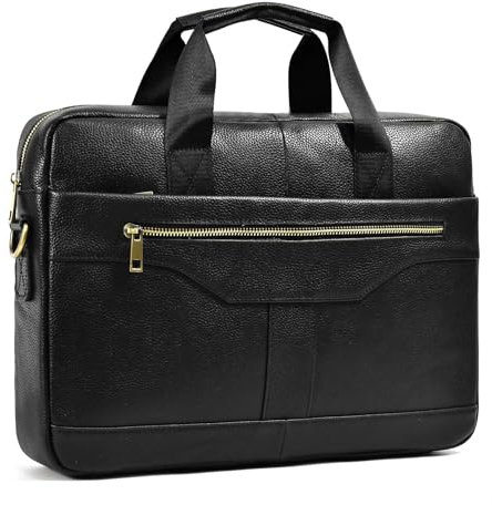 LUUFAN 15.6inch Leather Briefcases Laptop Messenger Bags Business Satchel Office Travel Computer Handbag for Men, 3317hs-black