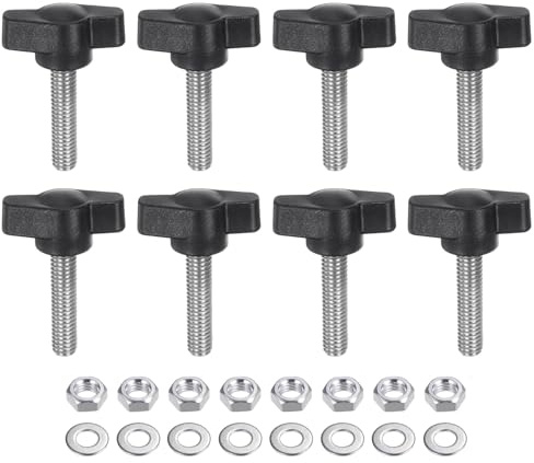 sourcing map 8pcs Tee Wing Knobs M6 x 25mm Metric 304 Stainless Steel Threaded Stud 27mm Z/T Head Plastic Handles Thumb Screws Hand Clamping Knob Grip Thumbscrew with Nuts Washers, Black