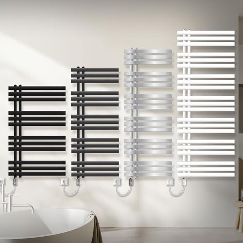 LuxeBath Elektrischer Badheizkörper Iron EM 600 x 1600 mm Schwarz matt inkl. Heizstab 1200W mit Thermostat einfach, Handtuchheizkörper mit Heizpatrone, Elektro Handtuchwärmer Paneelheizkörper