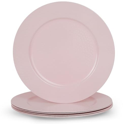 YXZHUOYU Charger Plates Set of 6, Embossed Design, Elegant Charger Plates for Dinner Table, Premium Plate Set, Nice Chargers for Dinner Plates, Enhances Dining Experience (Art, pink-1)
