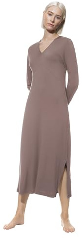 Mey Damen Nachthemd Langarm: Langes Nachthemd,Langarm,V-Ausschnitt,Tailliert,Beinschlitz,Tonale Satindetails,Zeitlos & puristisch, Serie Pure Chic