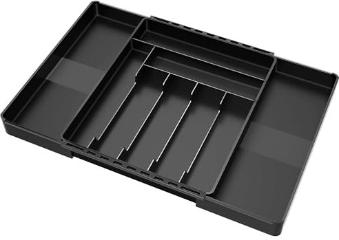 XIALISW Portaposate allungabile per cassetti, portaposate, organizer regolabile per cassetti della cucina, supporto in plastica per posate (Nero, Taglia Grande)