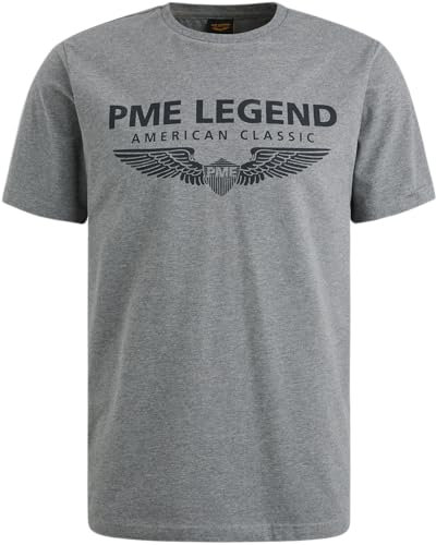 PME Legend Herren Rundhals T-Shirt R-Neck Cotton ELASTHAN Logo - Regular Fit, Größe:XL, Farbe:Grey Melee 960