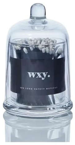 WXY. Matches in Glass Cloche - Black with White Tips