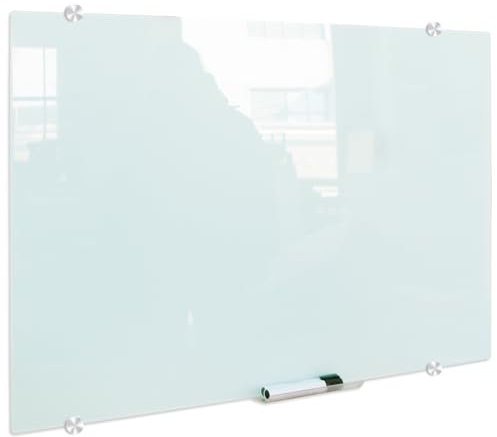 XIWODE Tableau mural magnétique en verre de sécurité de qualité supérieure - 110 x 80 cm - Pour bureau et maison - Résistant aux rayures - Avec tableau blanc et éponge - Montage mural