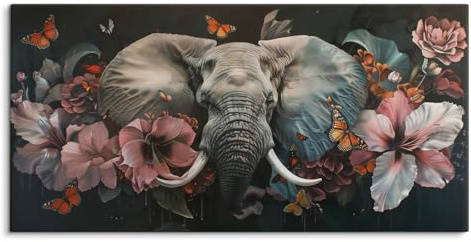 Paul Sinus Wandbild 120x60cm – Majestätischer Elefant – Ausdrucksstarke Kunst mit floralen Details