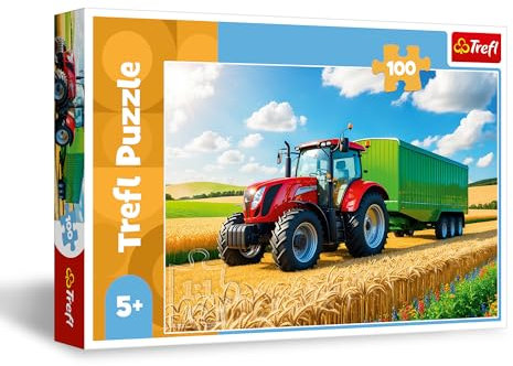 Trefl - Landmaschinen, Traktor mit Anhänger - Puzzle 100 Teile - Puzzle mit Fahrzeugen, kreative Unterhaltung, Spaß für Kinder ab 5 Jahren