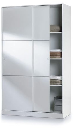 Gloss White Sliding Door Wardrobe 120cm - Modern Bedroom Storage Unit with Shelves & Hanging Rail - Space Saving