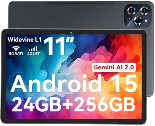 TABWEE Tablet Android 15 mit Gemini AI, 24GB RAM + 256GB ROM (2TB TF) Gaming Tablet, Großes Display 11 Zoll Tablets, Simlockfrei Ohne Vertrag, 4G Dual SIM Tablet PC, Widevine L1, TÜV, GPS