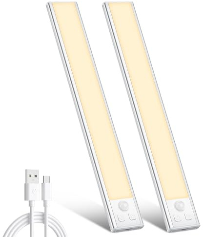 Ylatoial Under Cupboard Kitchen Lights, 2 Pack 31cm Warm White | Dimmable Rechargeable Magnetic LED Lights Motion Sensor Lights Indoor for Cabinet