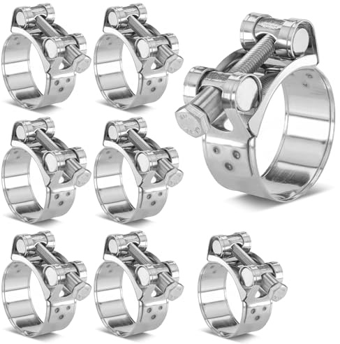 Lxoraziy T-Bolt Hose Clamps 8PCS 29–31mm Heavy Duty Stainless Steel Adjustable Exhaust Clamp for Car Motorcycle Turbo Hose Radiator Pipes