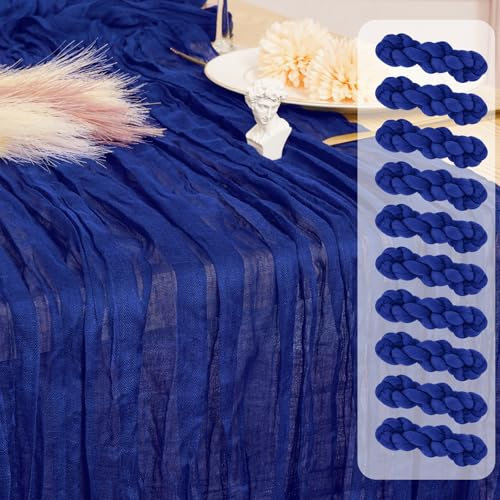 10 Stück Käsetuch Tischläufer Königsblau, 55 x 300cm Rustikaler Gaze Tischläufer Blau, Romantisch Boho Hochzeit Tisch Dekoration für Hochzeit Brautdusche Geburtstag Party
