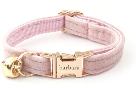 weiche künstliche Samt Katze Halskette, benutzerdefinierte Katze Etiketten, Hals 16-32 cm (Rosa)