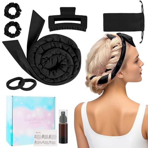BUTBU 8Stück Heatless Curls, Samt heatless curls Band,Hair Curler Overnight | Lockenwickler über Nacht, DIY Hair Curler Rollers Set, Locken Ohne Hitze Für Lange Haare (Schwarz)