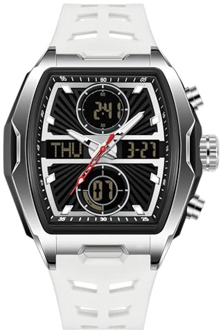 OFNS Orologio da uomo unico, rettangolare, multifunzione, quadrato, cronografo, sportivo, con display digitale analogico, doppio fuso orario, conto alla rovescia, cronometro