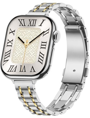 Suphart Thin Straps Compatible with Apple Watch Strap for Women 42mm 41mm 40mm 38mm, Slim Metal Band Designed for iWatch SE Series 11 10 9 8 7-1, Silver-Gold