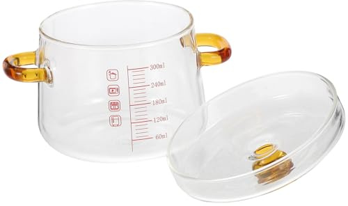 TOYANDONA Olla de Vidrio para Guisos de 300 Ml con Doble Asa Resistente al Calor Fondo Plano y Transparente Adecuado para Cocina Doméstica y Vitrocerámica Utensilio Multifuncional para