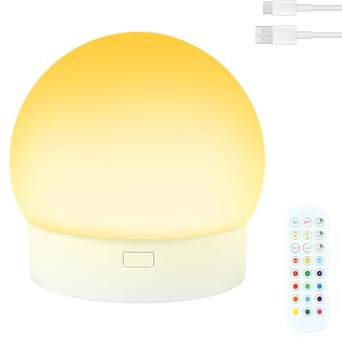 Alaoo LED Nachtlicht mit Fernbedienung, 12 Farben Dimmbar Aufladbar | Magnetische Nachtlampe, Timing Funktion, Wandleuchten Helligkeit Dimmbare für Schlafzimmer Küchen Badezimmer Kinderzimmer